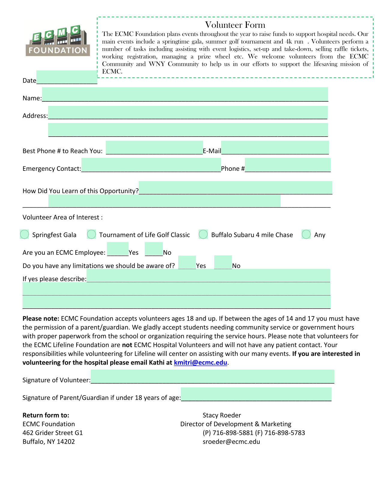 Volunteer Form screenshot