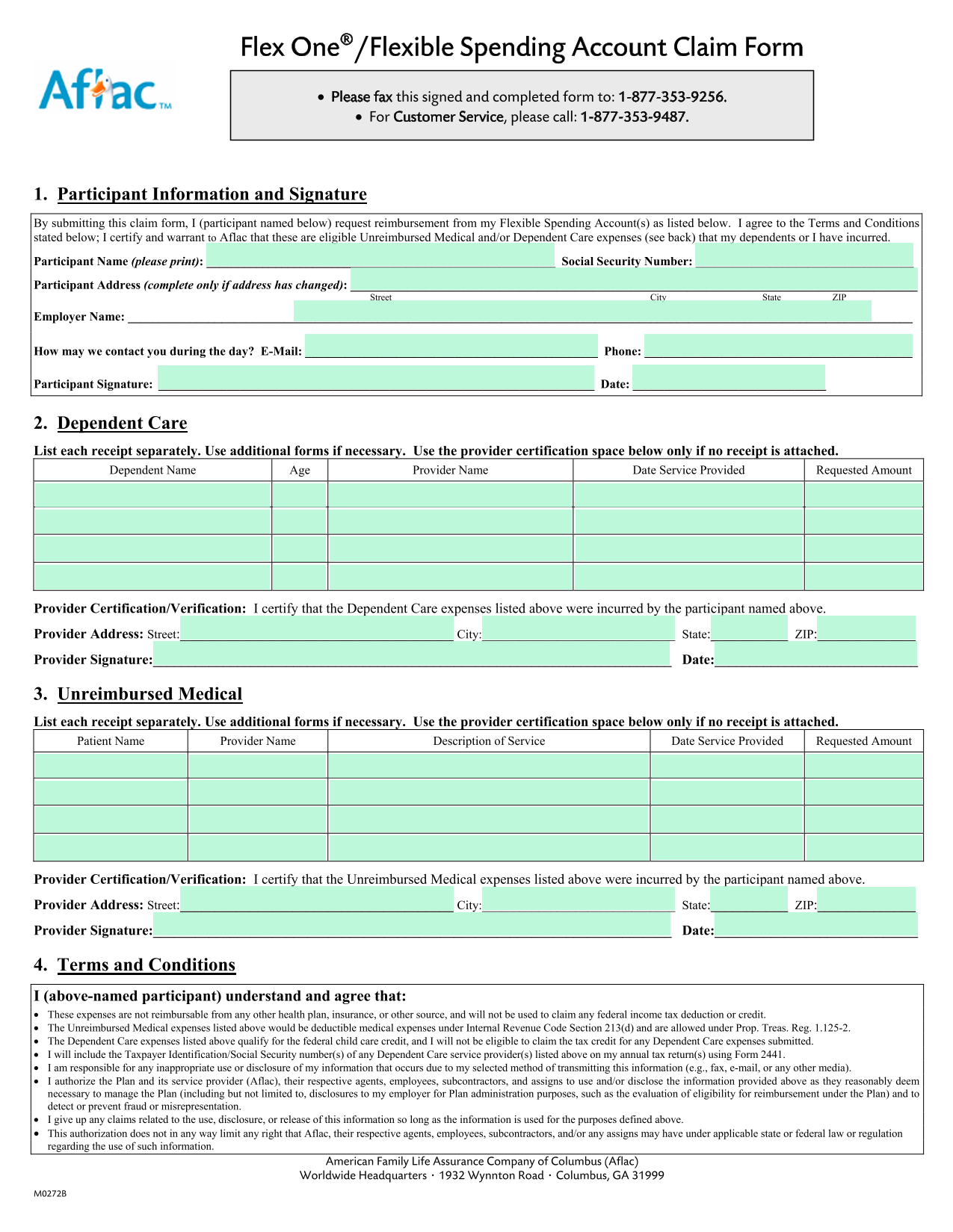 M0272B Flexible Spending Account Claim Form screenshot