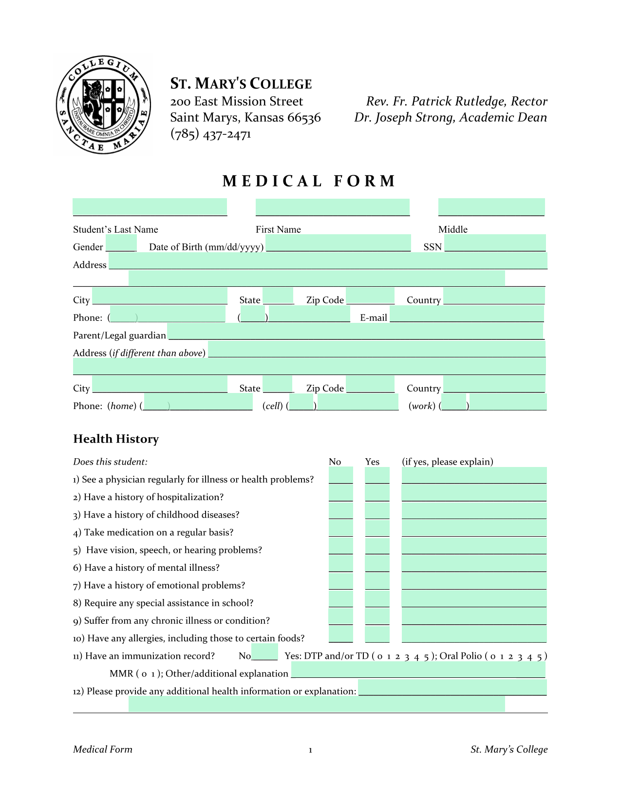 Medical Form screenshot