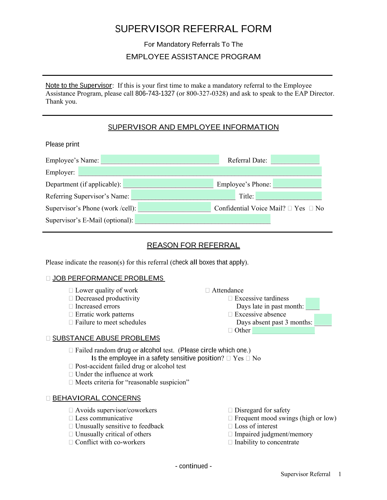 Supervisor Referral Form screenshot