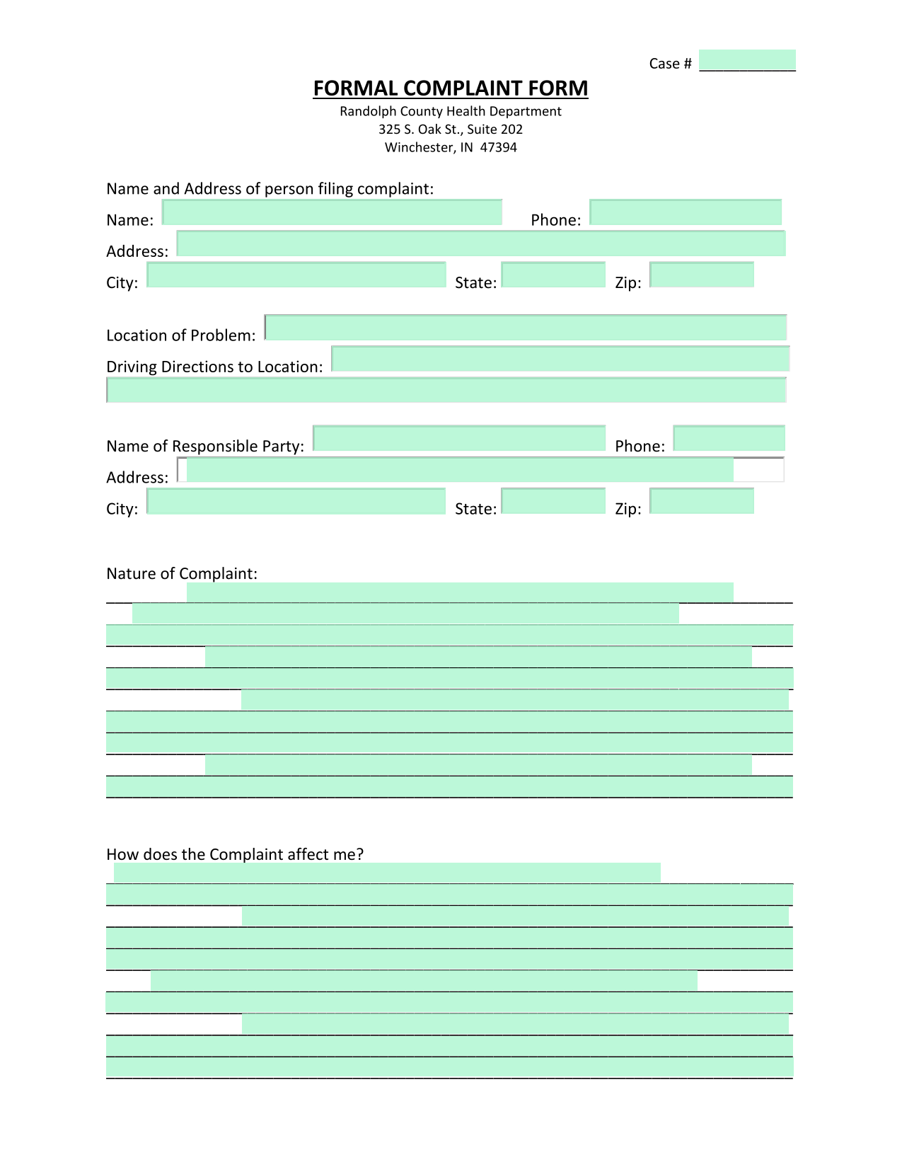 Formal Complaint Form screenshot
