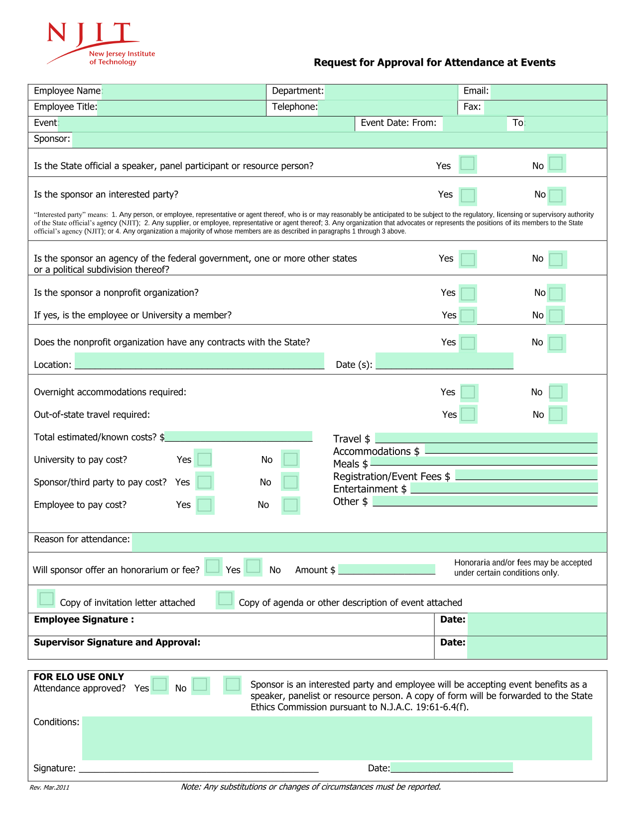 Request For Approval For Attendance At Events screenshot