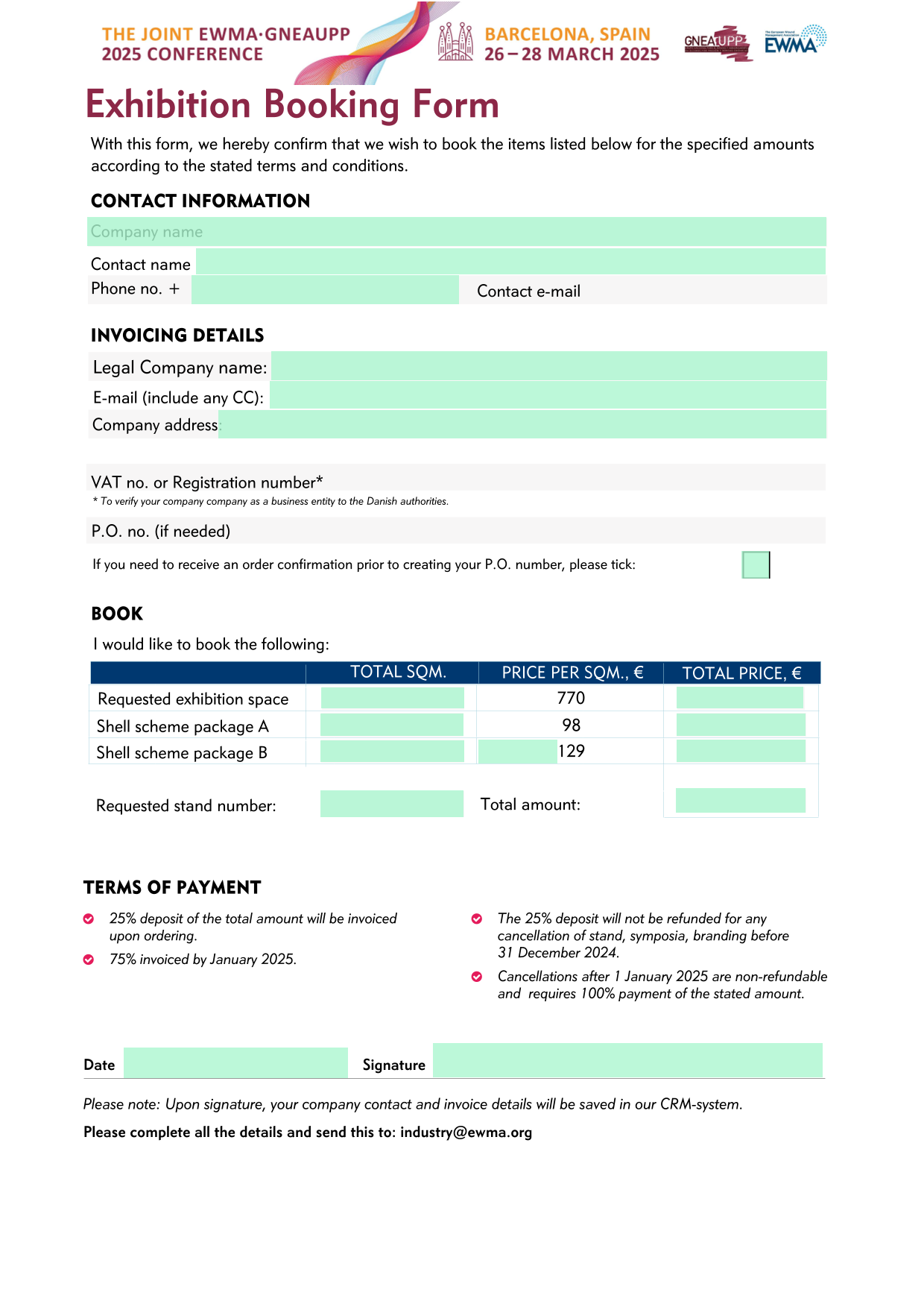 Sponsorship And Exhibition Booking Form screenshot