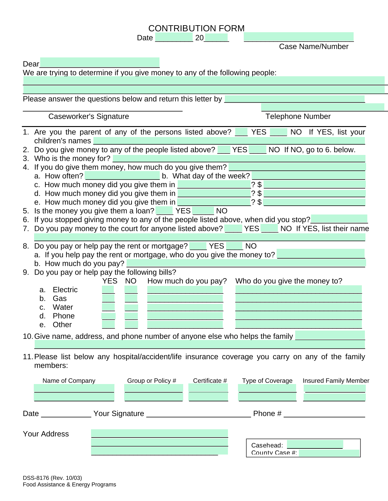 CONTRIBUTION FORM screenshot