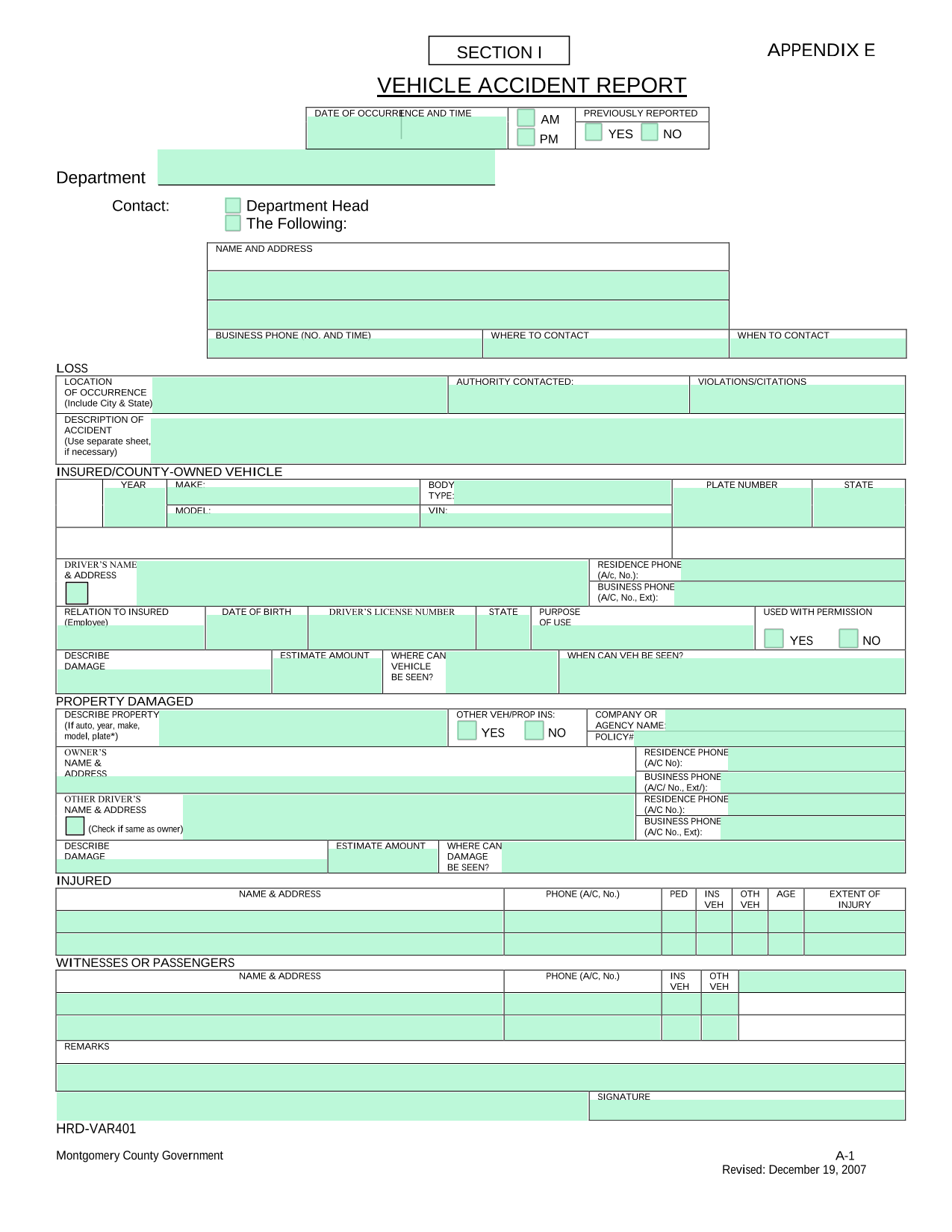 Vehicle Accident Report screenshot