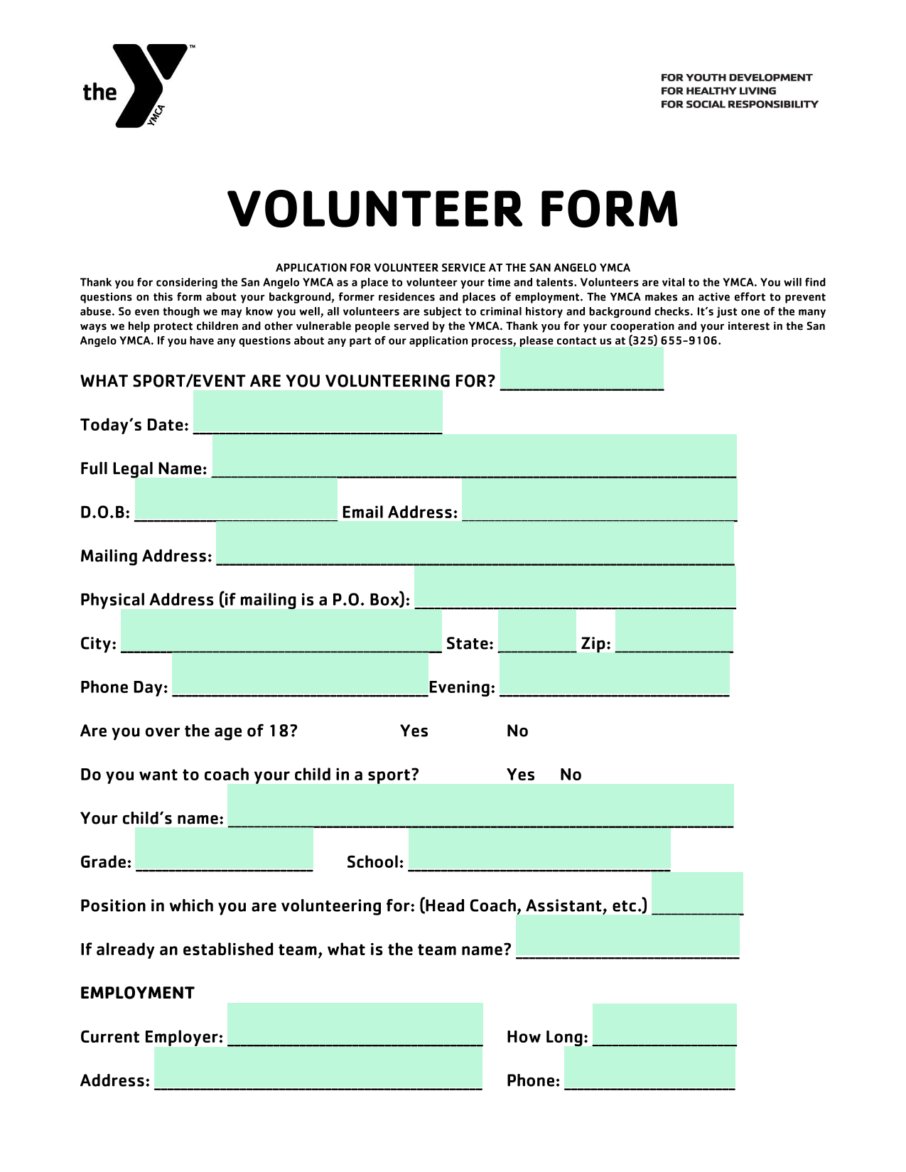 Volunteer Form screenshot