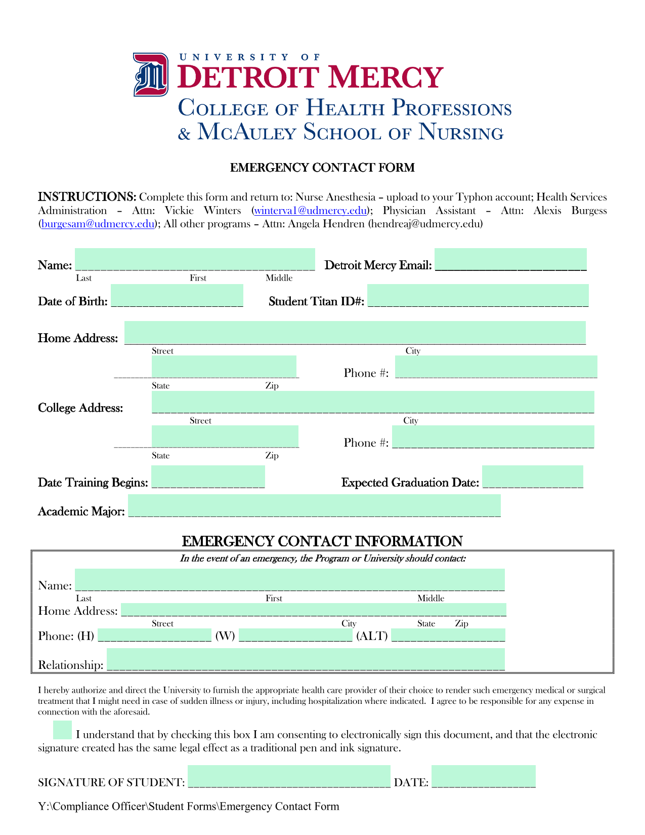 Emergency Contact Form screenshot