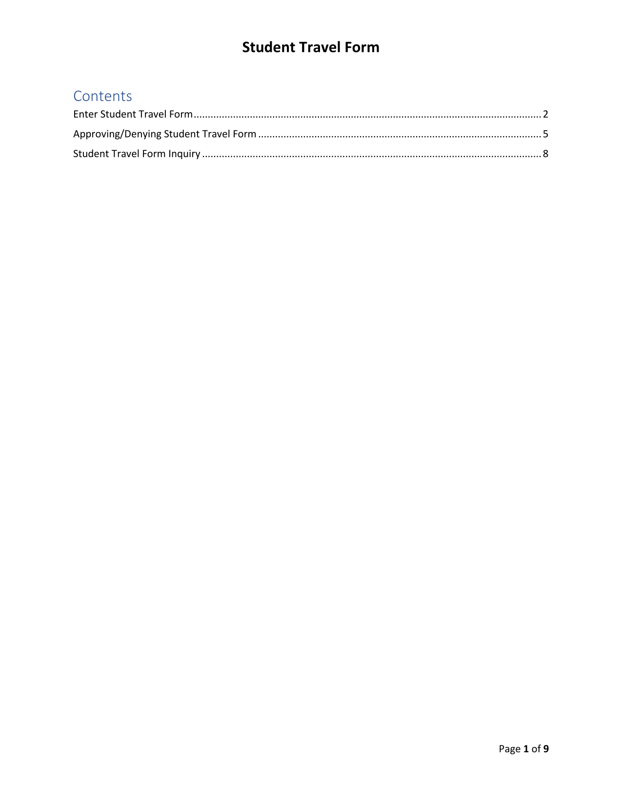 Student Travel Form screenshot