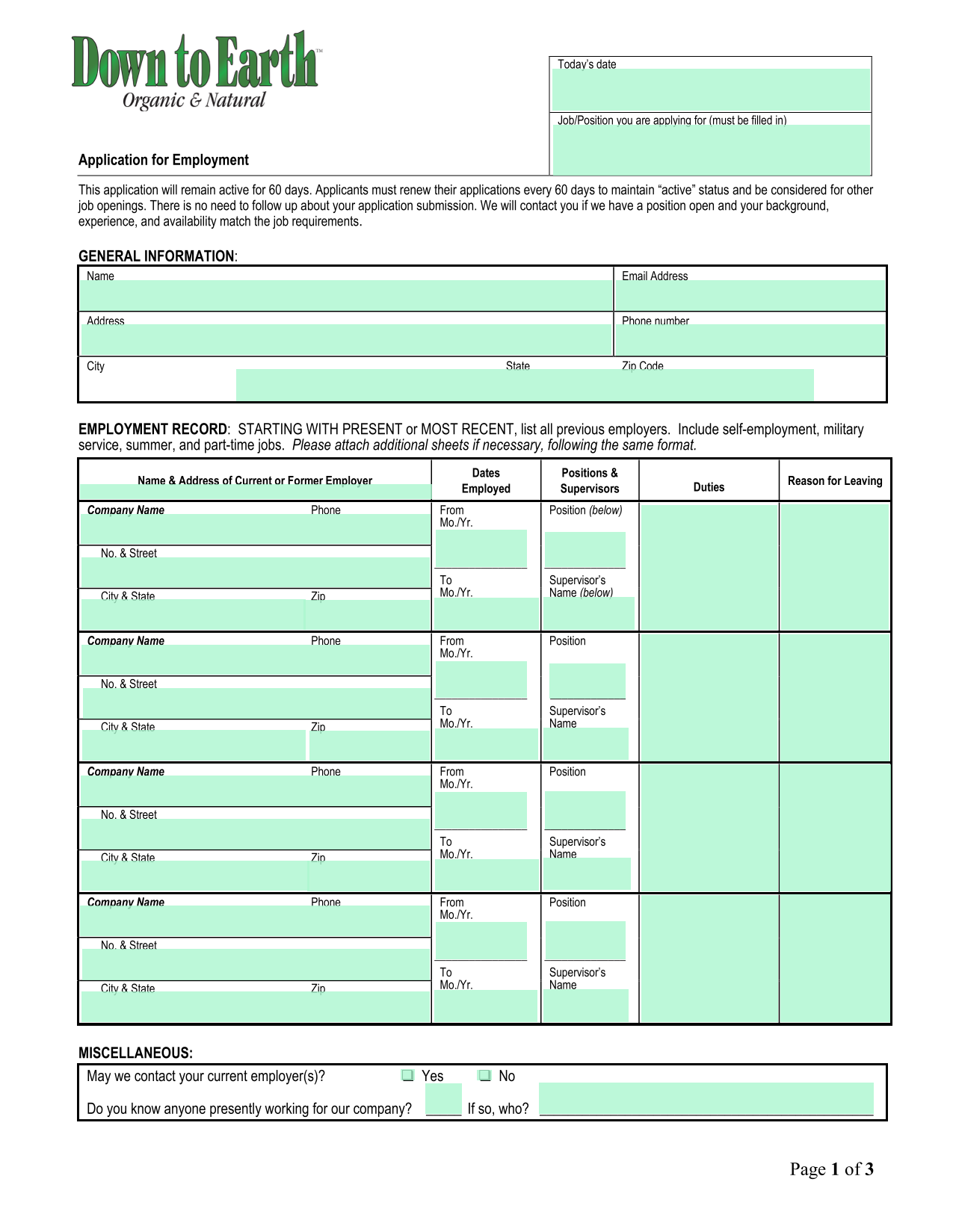 Application For Employment screenshot