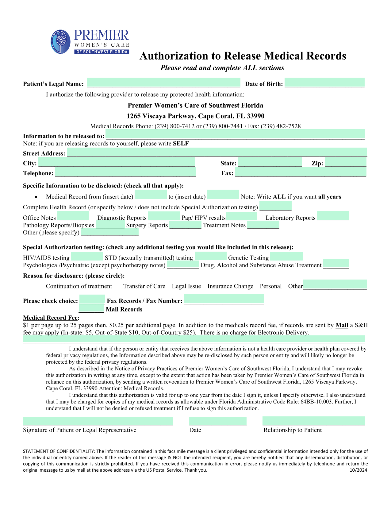 Authorization To Release Medical Records screenshot
