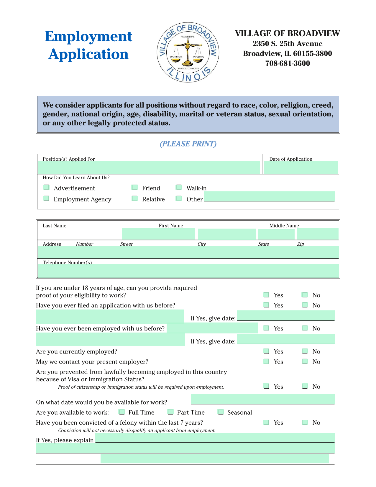 Employment Application screenshot