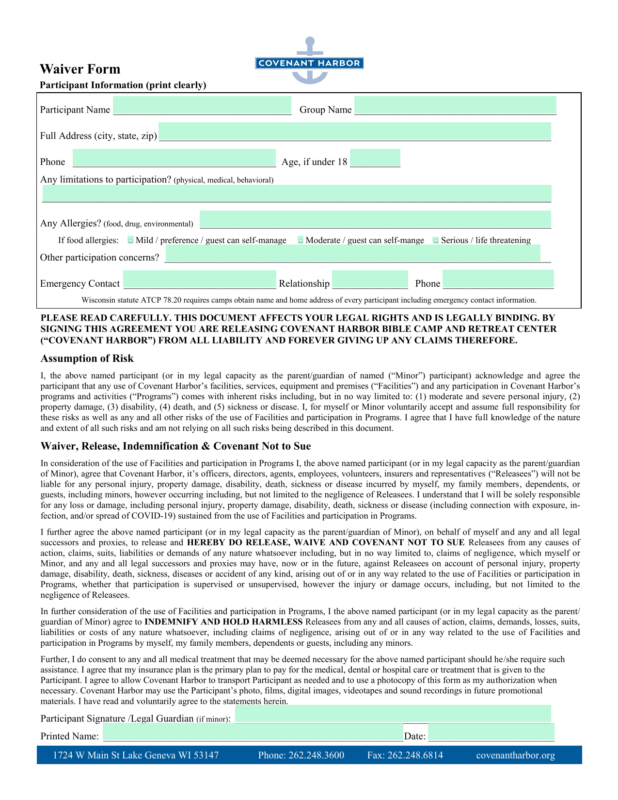 Waiver Form screenshot