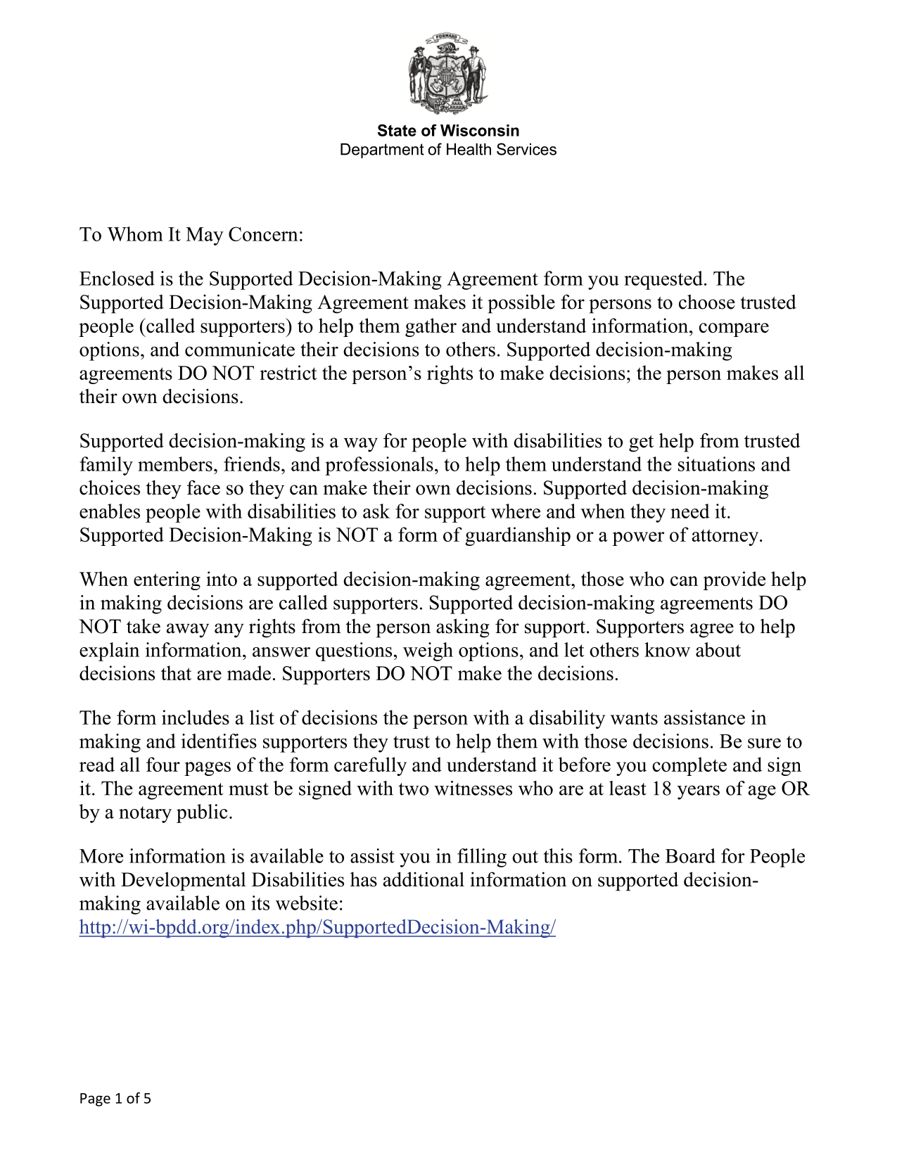 Supported Decision Making Agreement screenshot