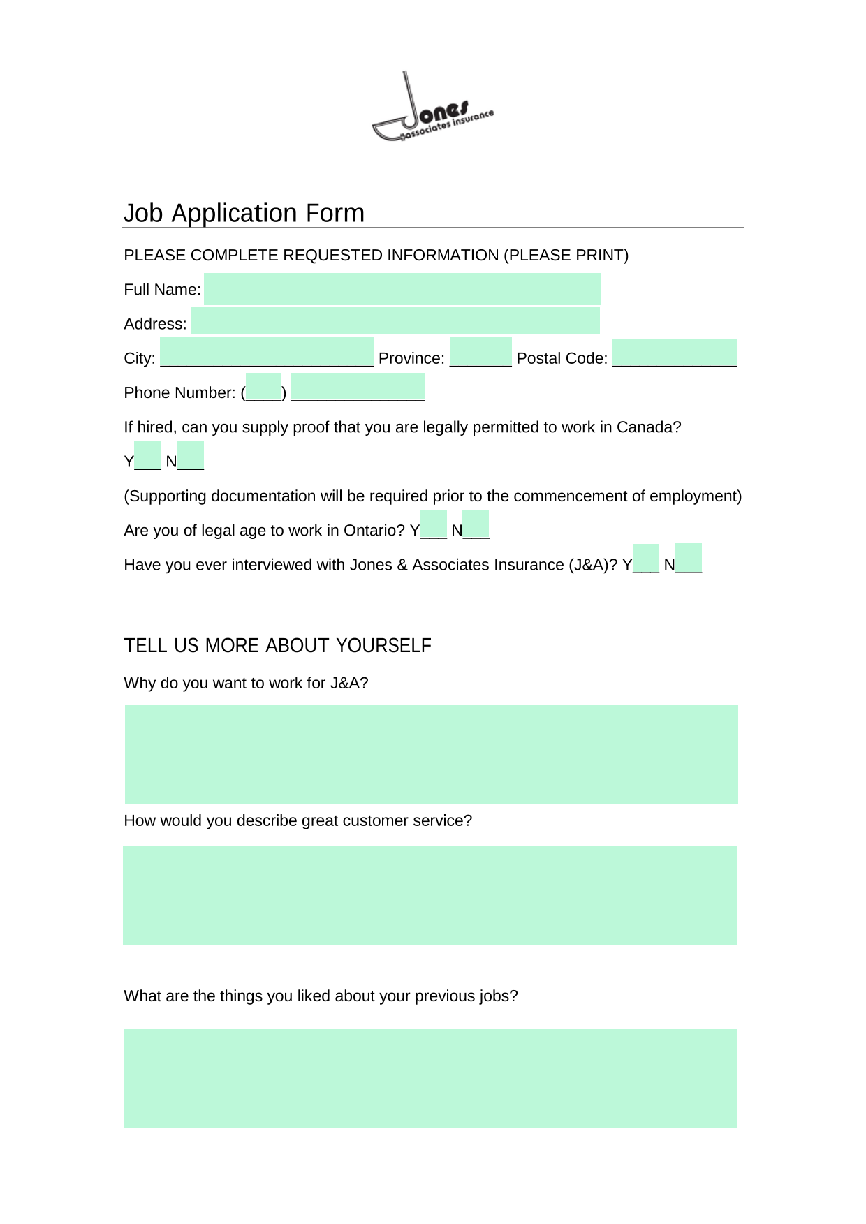 Job Application Form screenshot