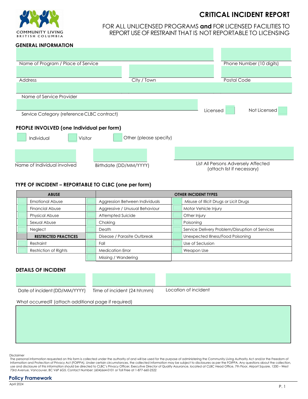 Critical Incident Report screenshot