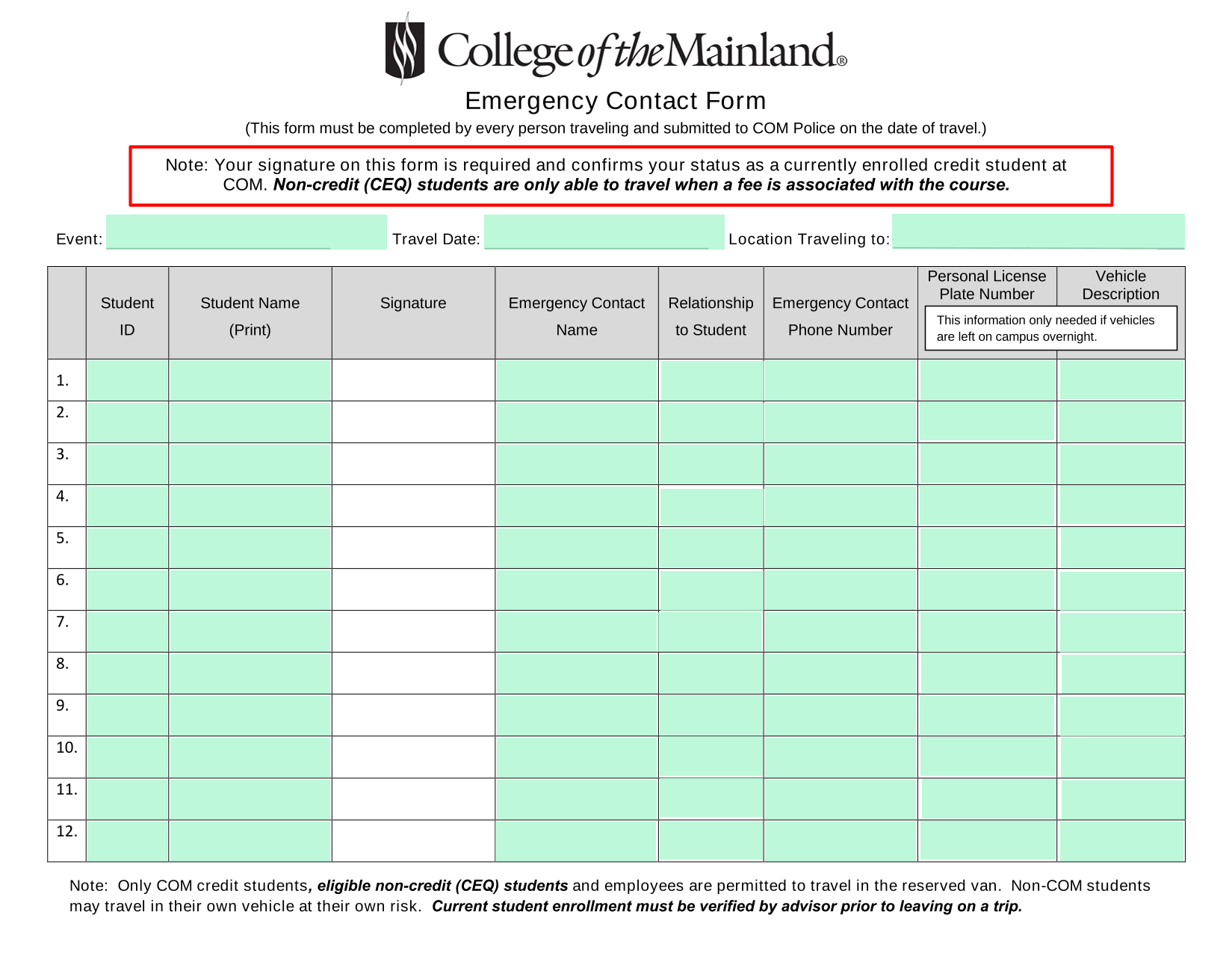 Emergency Contact Form screenshot