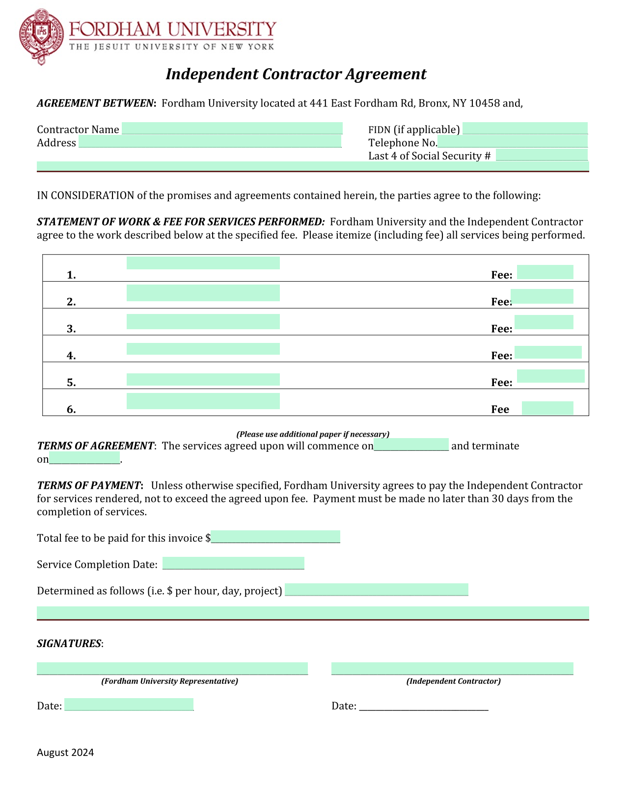 Independent Contractor Agreement screenshot