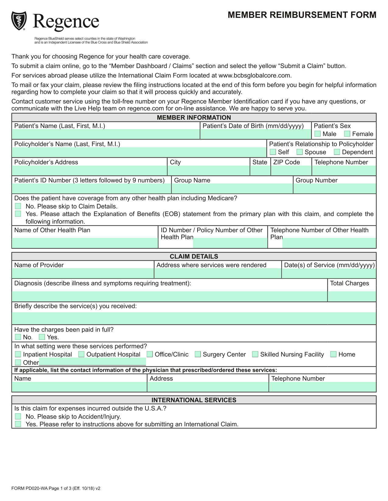 MEMBER REIMBURSEMENT FORM screenshot
