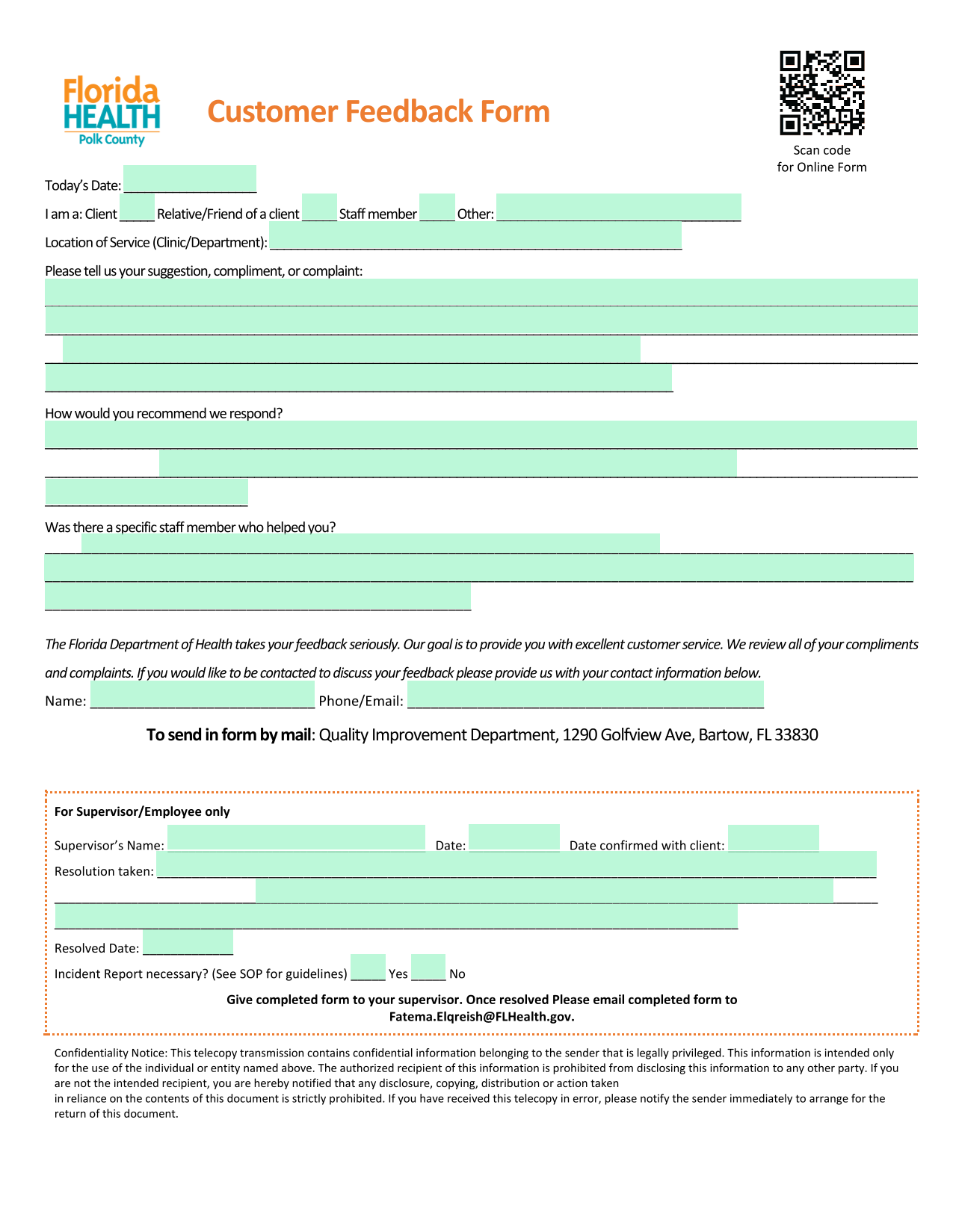 Customer Feedback Form screenshot