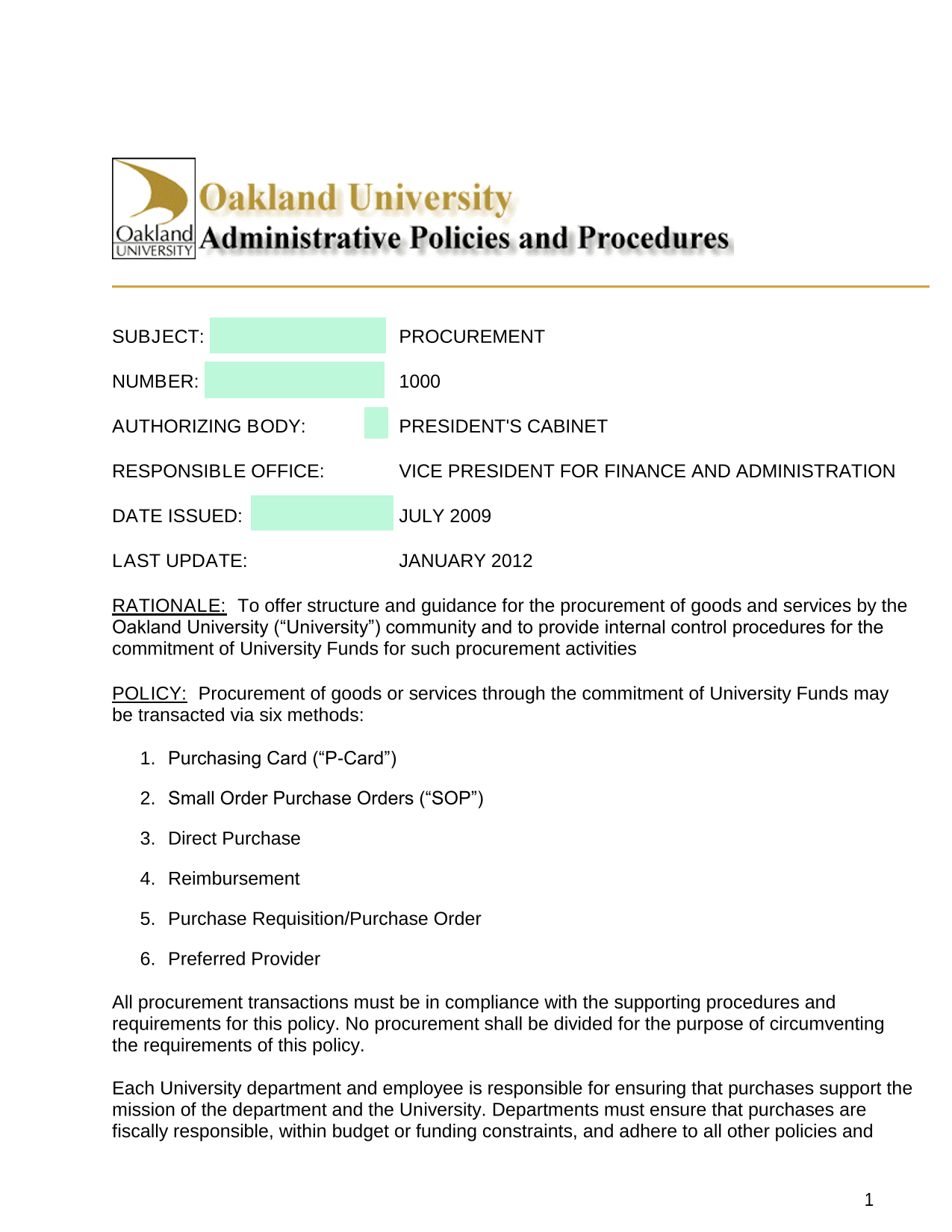 Procurement Policy screenshot