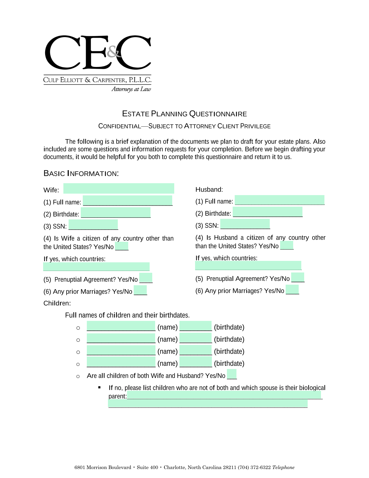 Estate Planning Questionnaire screenshot