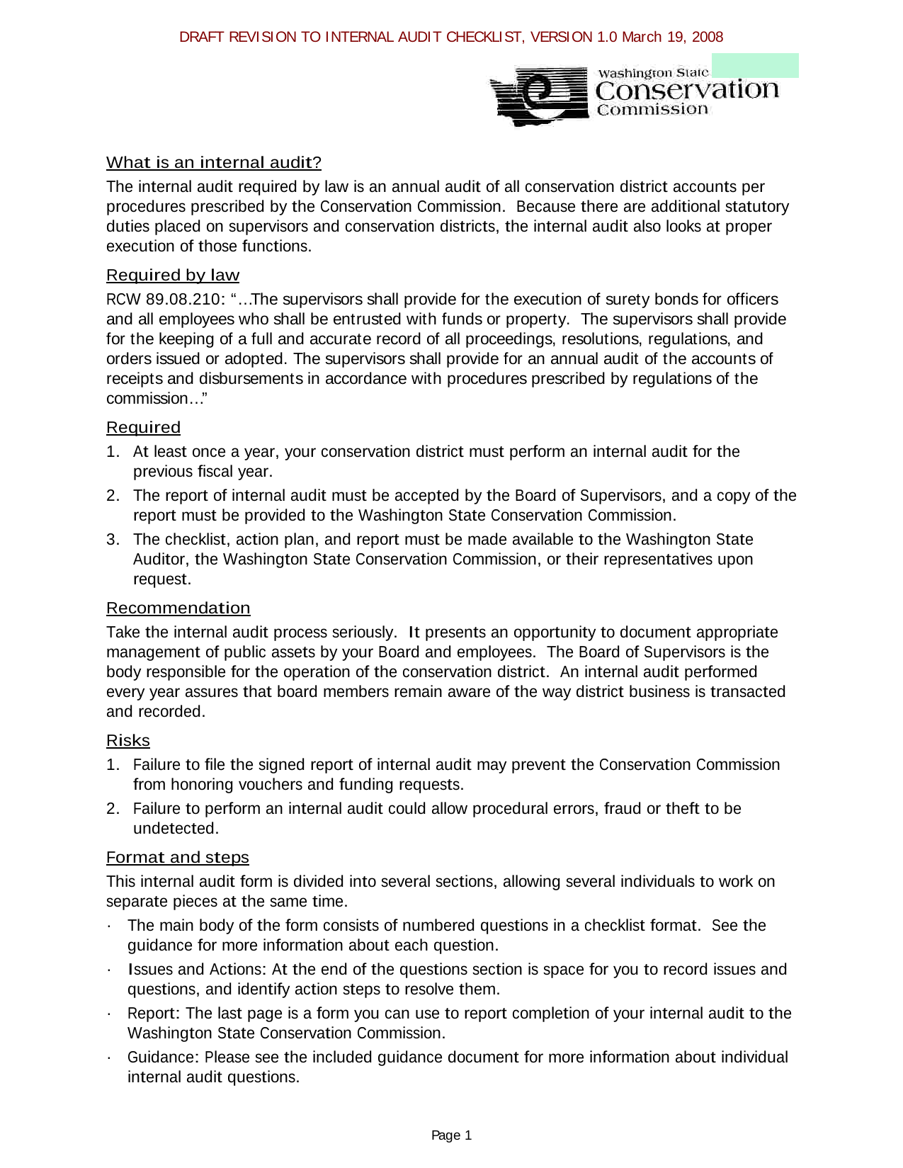 Draft Revision To Internal Audit Checklist screenshot