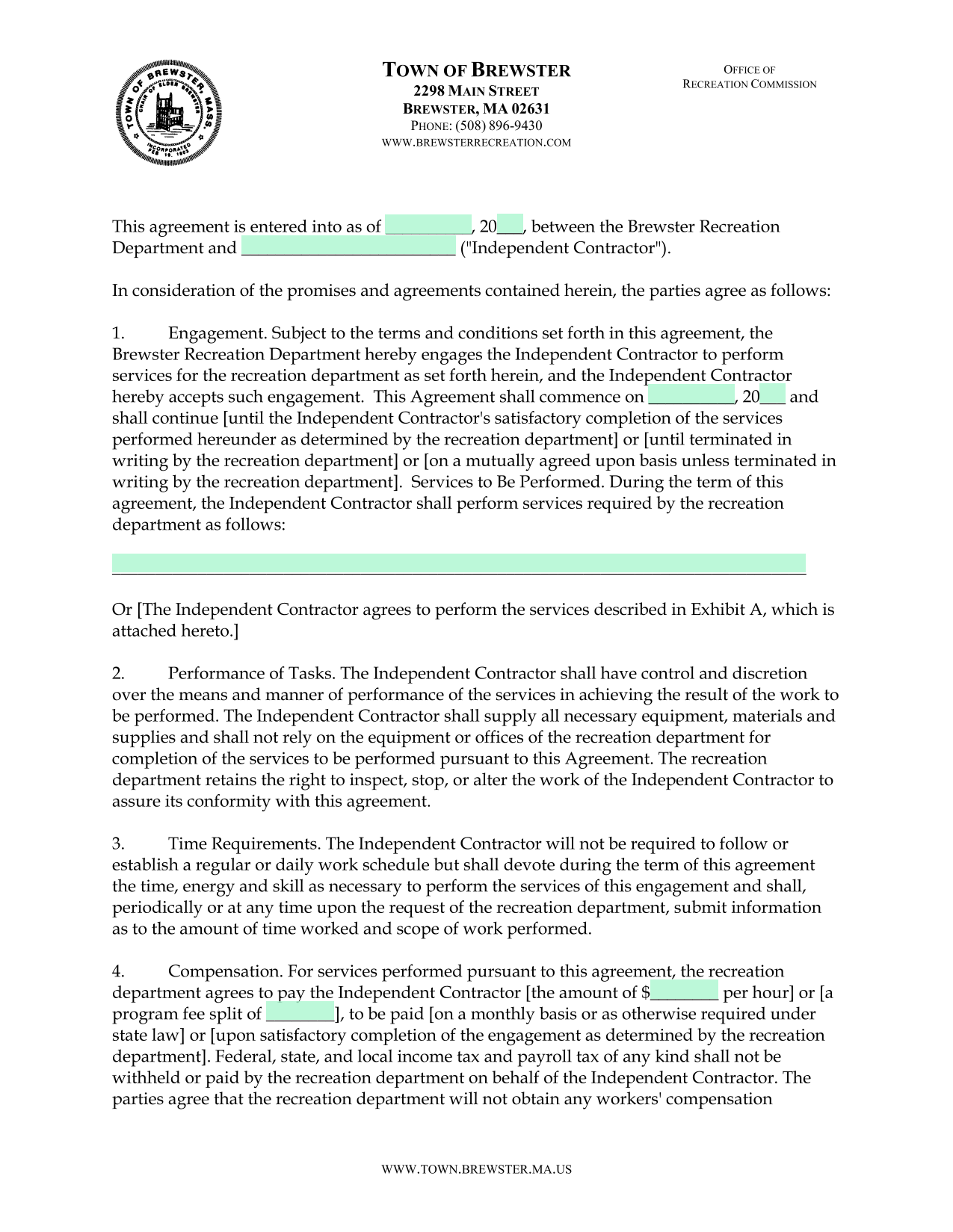 Independent Contractor Agreement screenshot