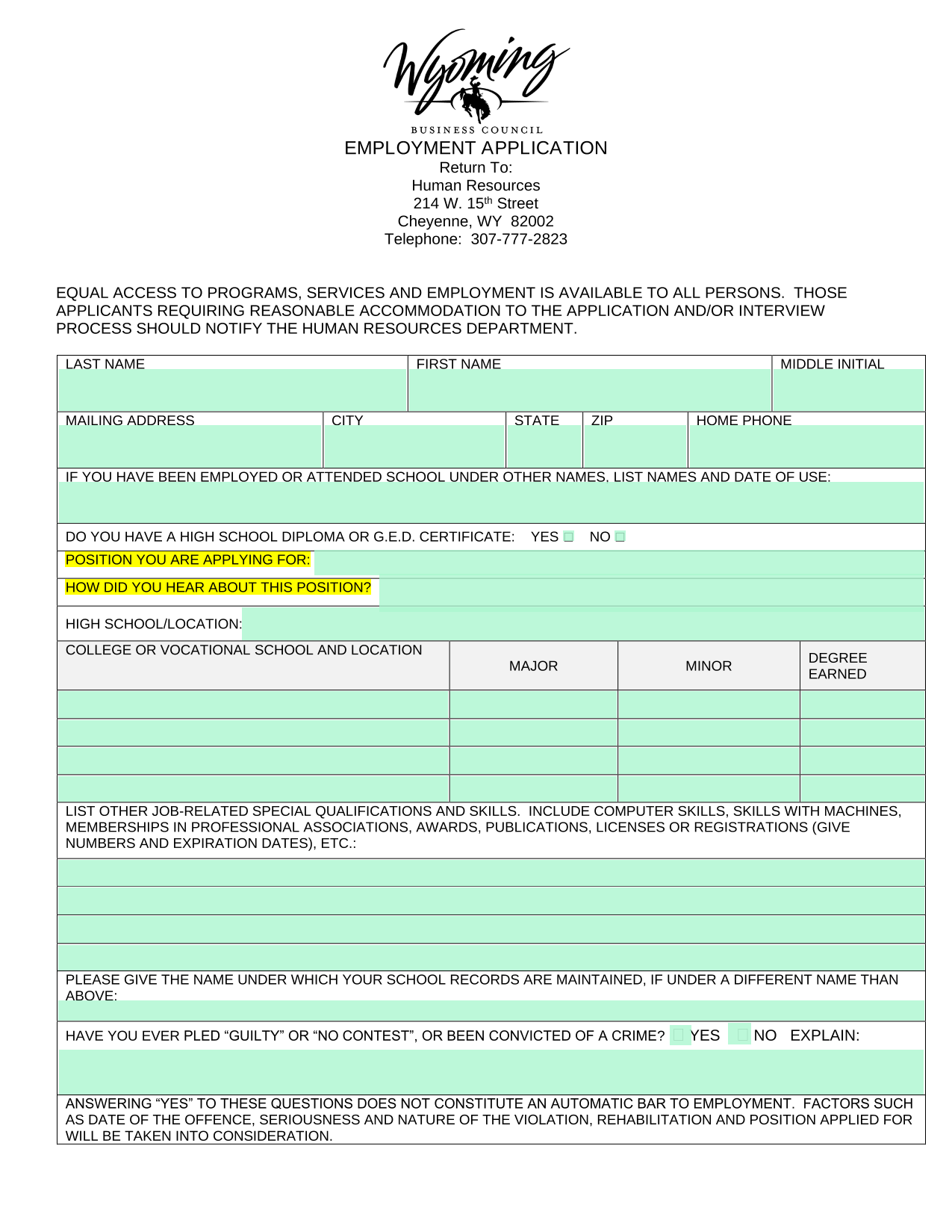 Employment Application screenshot