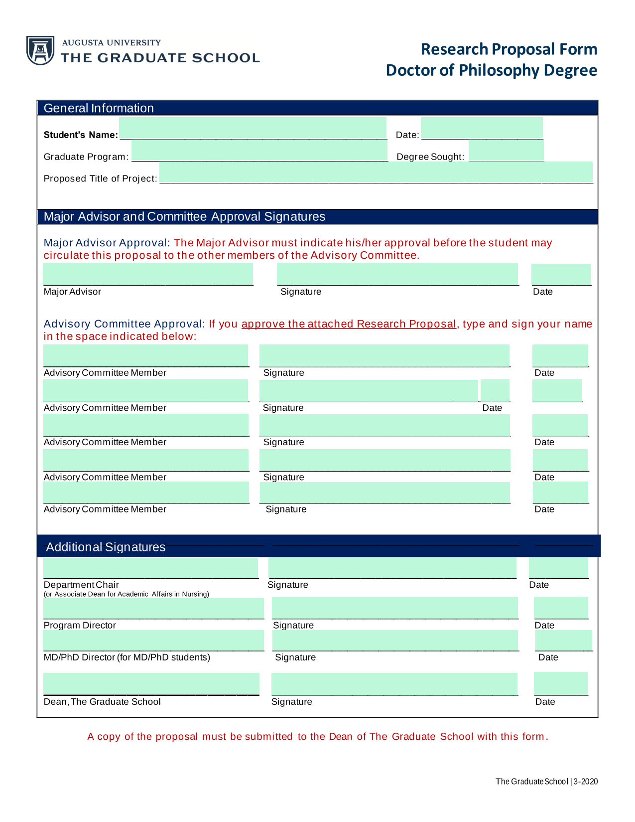 Research Proposal Form screenshot