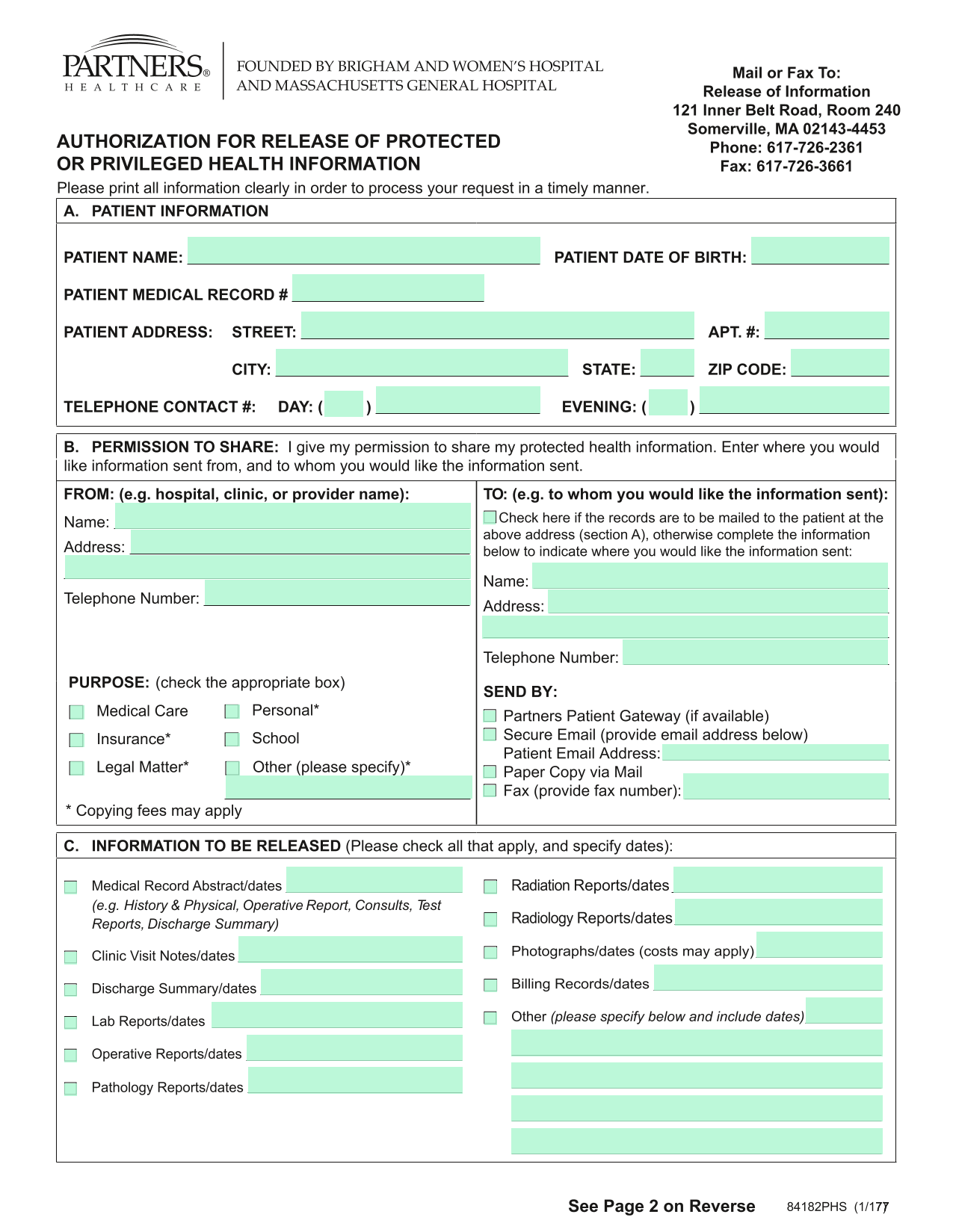 Authorization For Release Of Protected Or Privileged Health Information screenshot