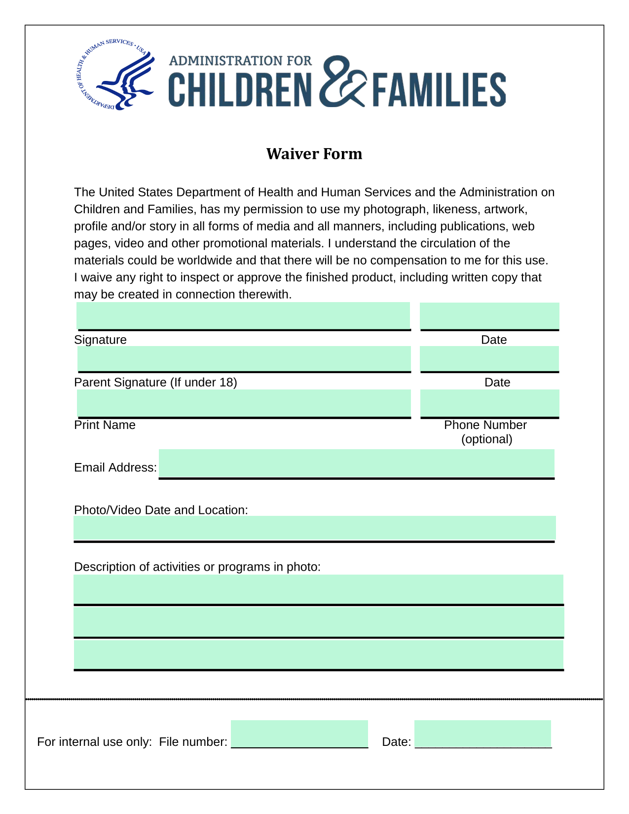 Waiver Form screenshot