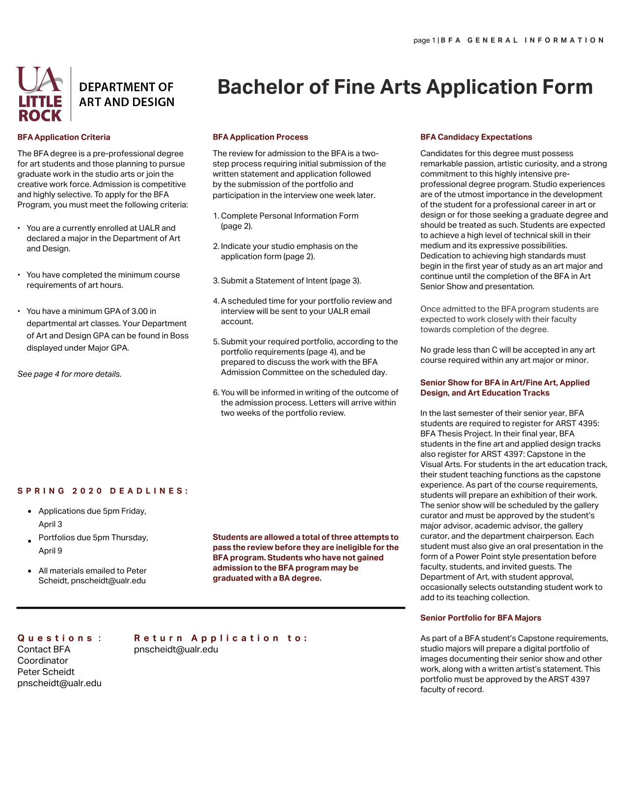Bachelor Of Fine Arts Application Form screenshot