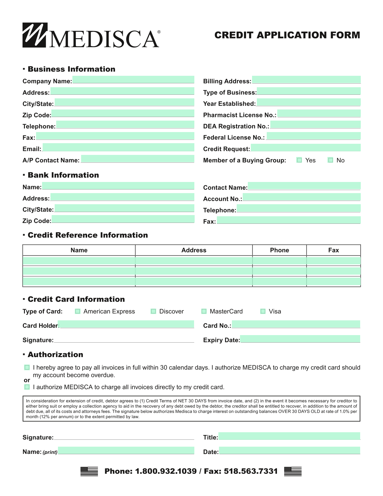 CREDIT APPLICATION FORM screenshot