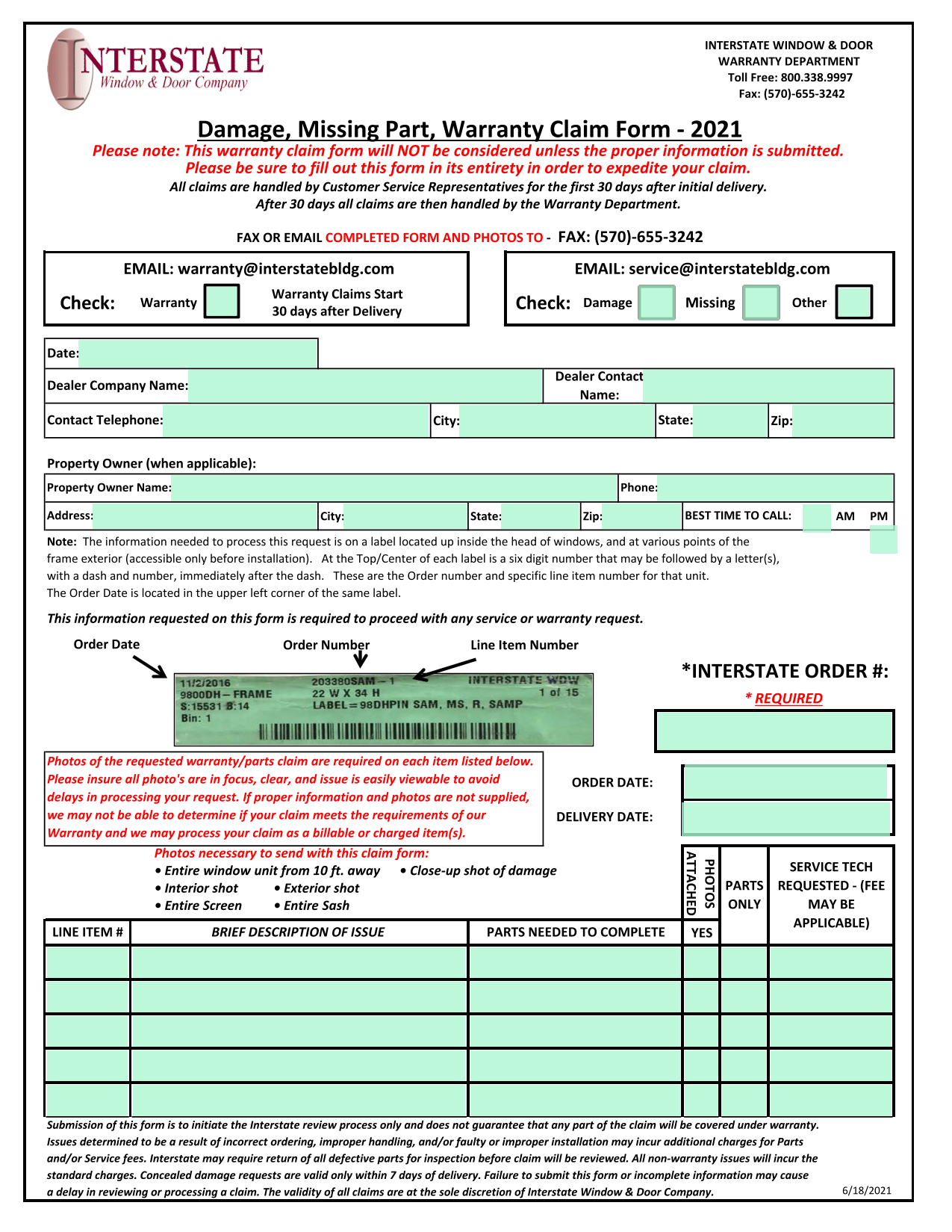 Damage, Missing Part, Warranty Claim Form   2021 screenshot