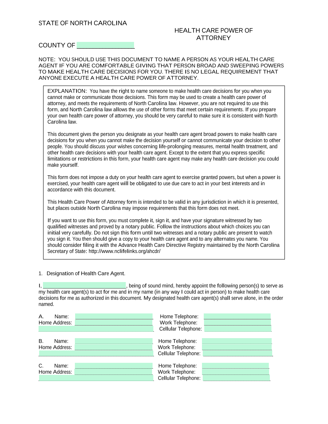 Health Care Power Of Attorney screenshot