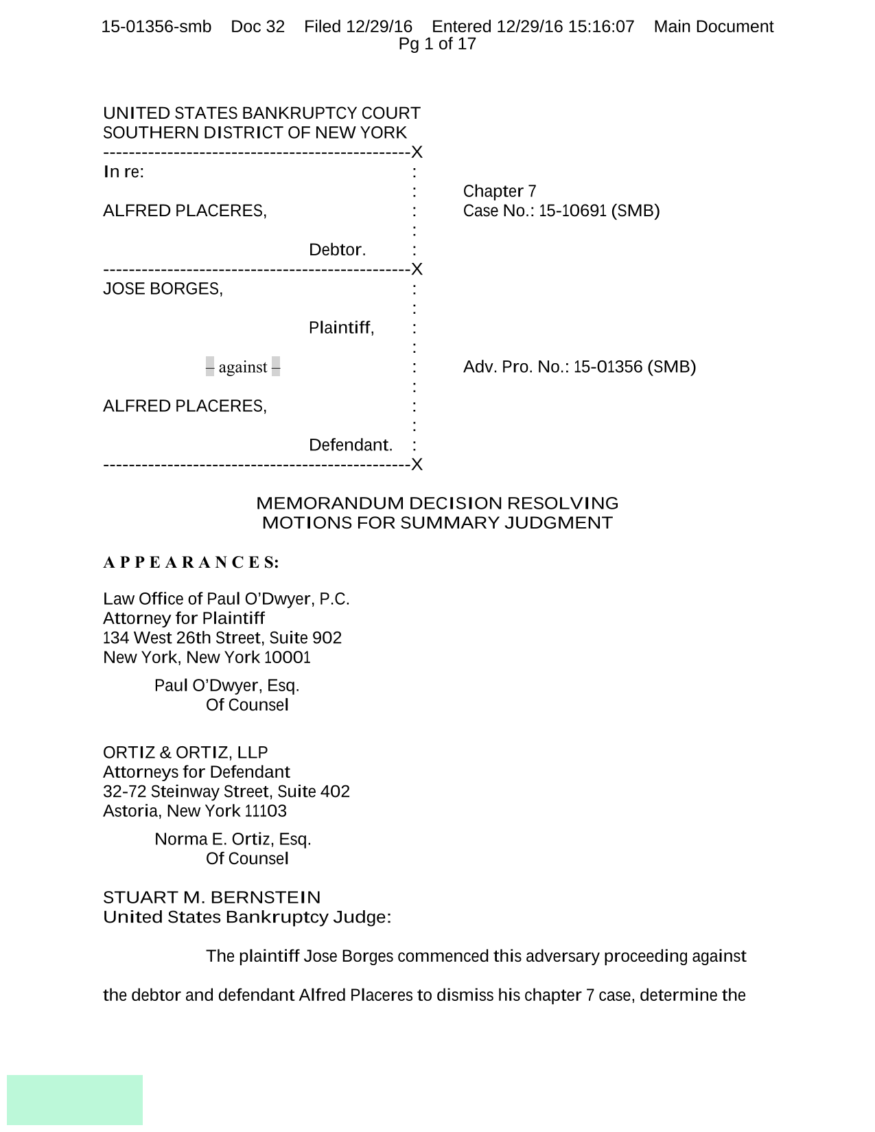 Memorandum Decision Resolving Motions For Summary Judgment screenshot