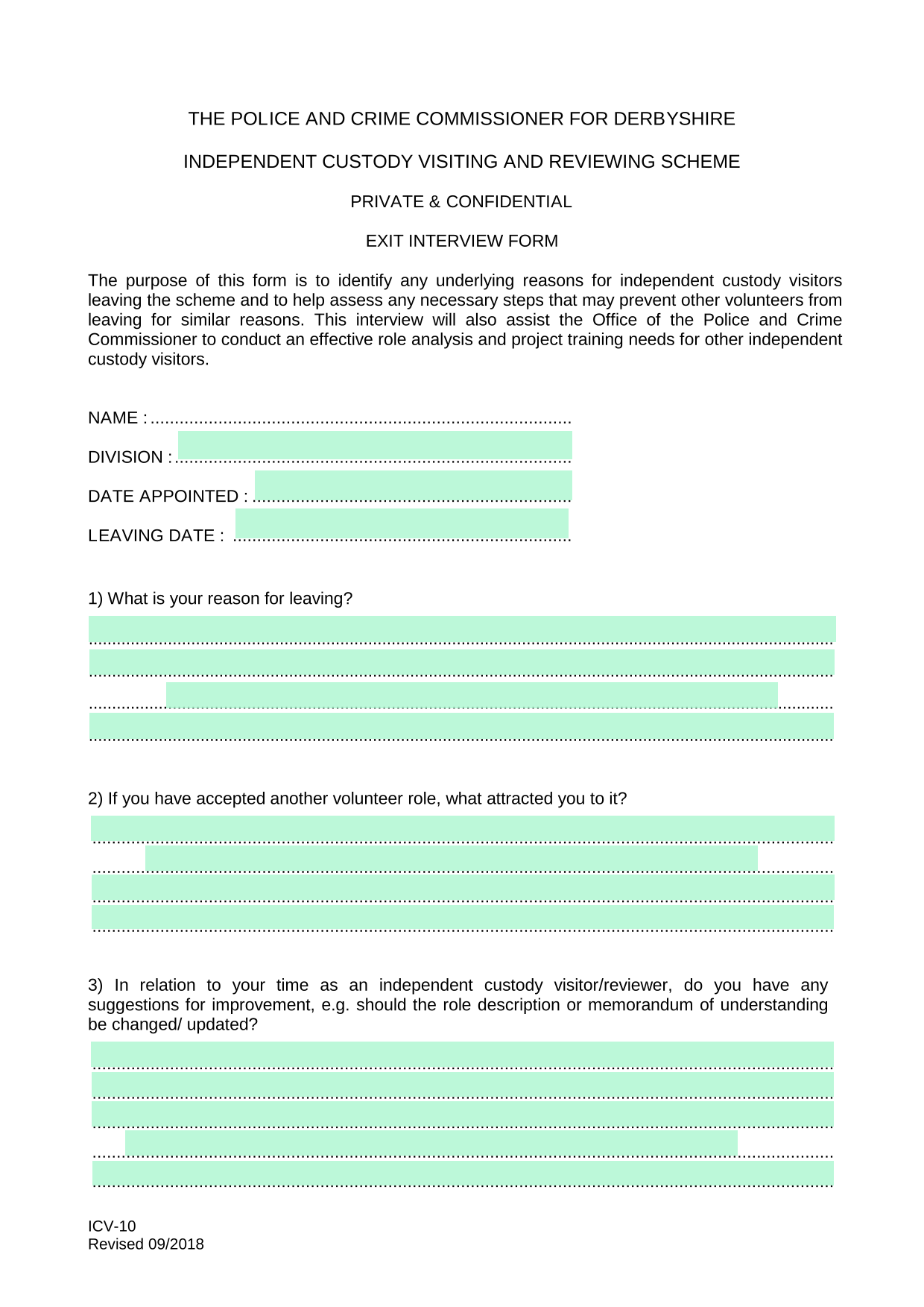 Exit Interview Form screenshot