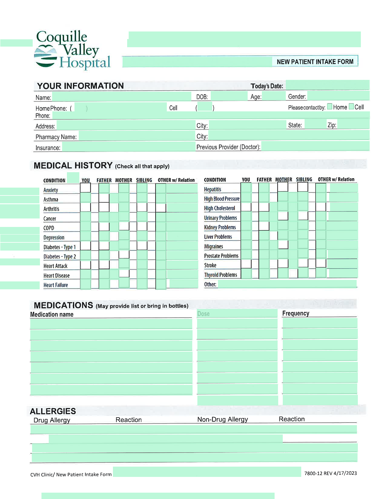 NEW PATIENT INTAKE FORM screenshot