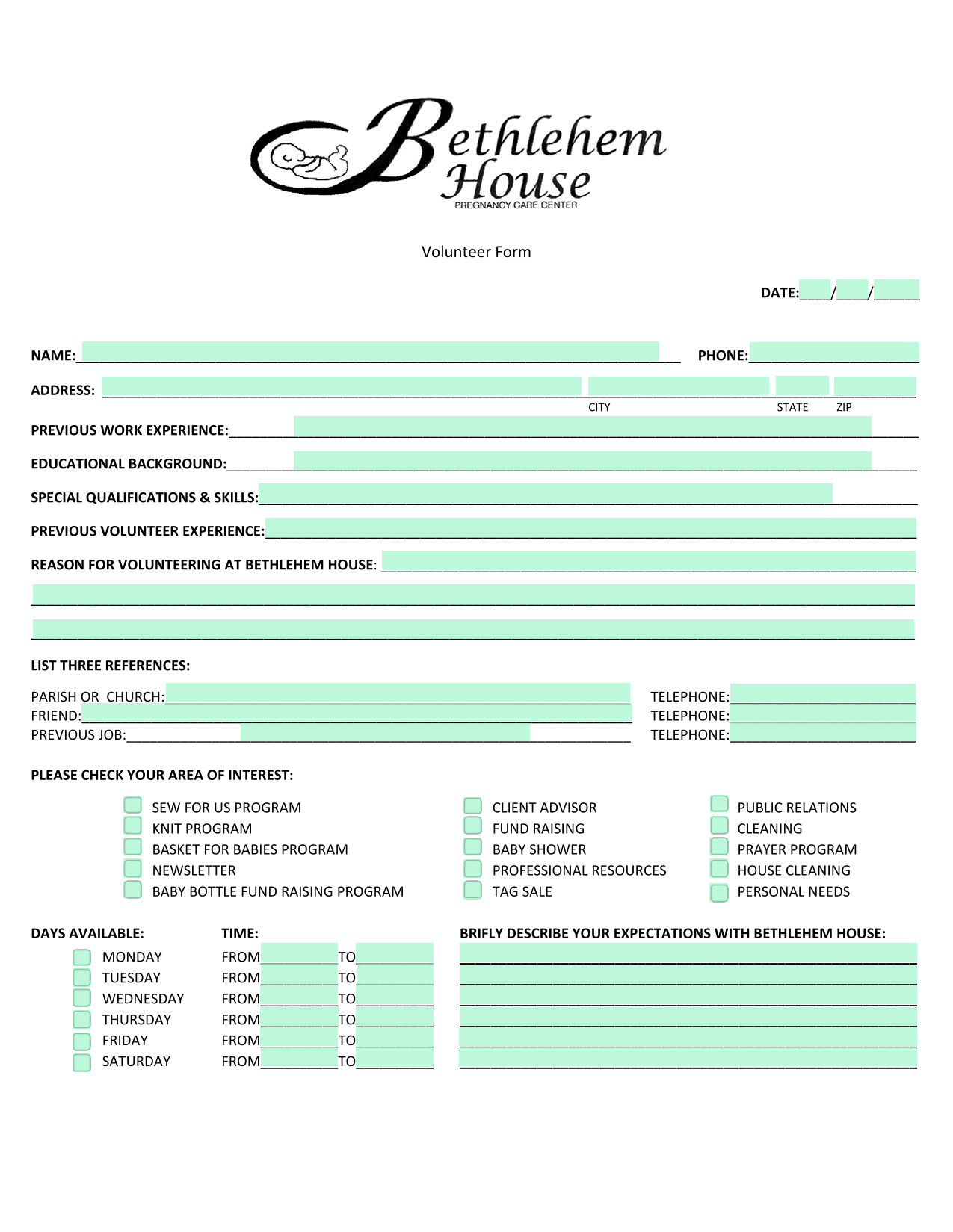 Volunteer Form screenshot