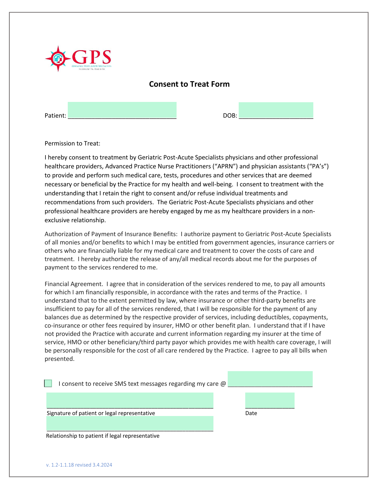 Consent To Treat Form screenshot