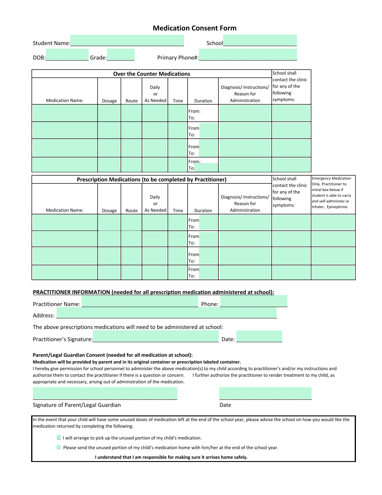 Medication Consent Form screenshot