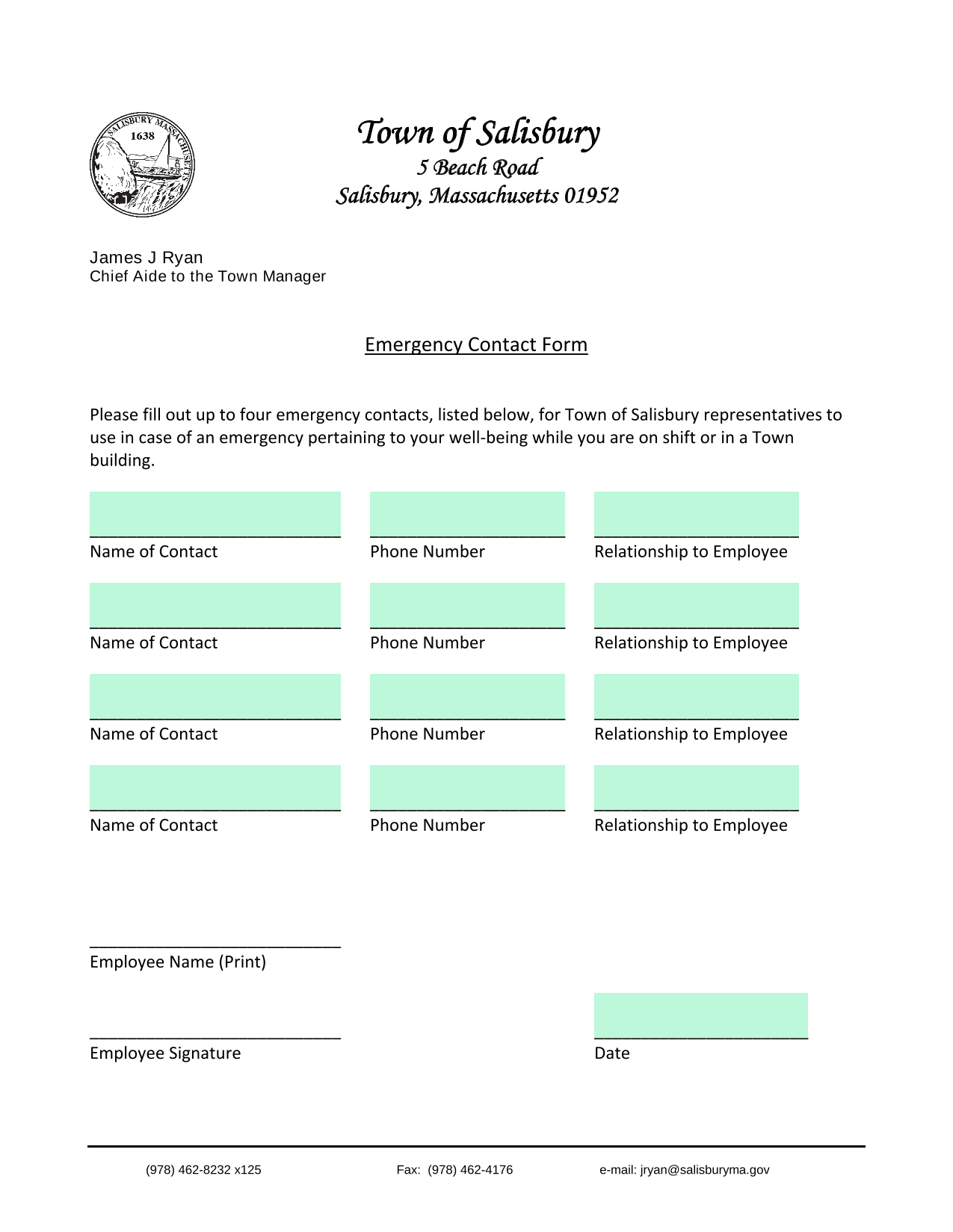 Emergency Contact Form screenshot