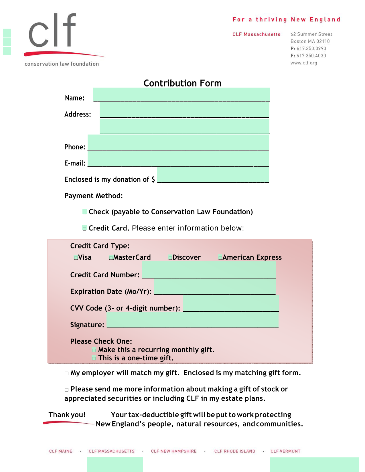 Contribution Form screenshot