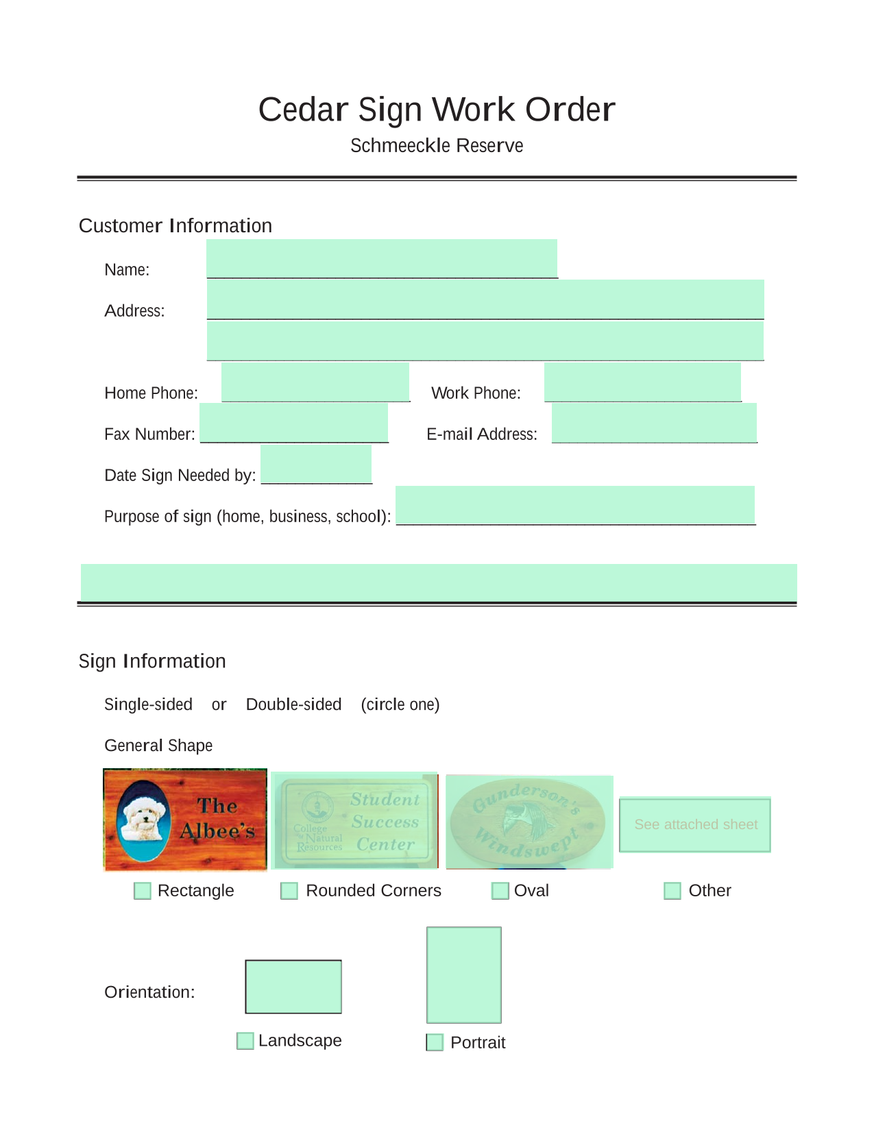 Cedar Sign Work Order screenshot