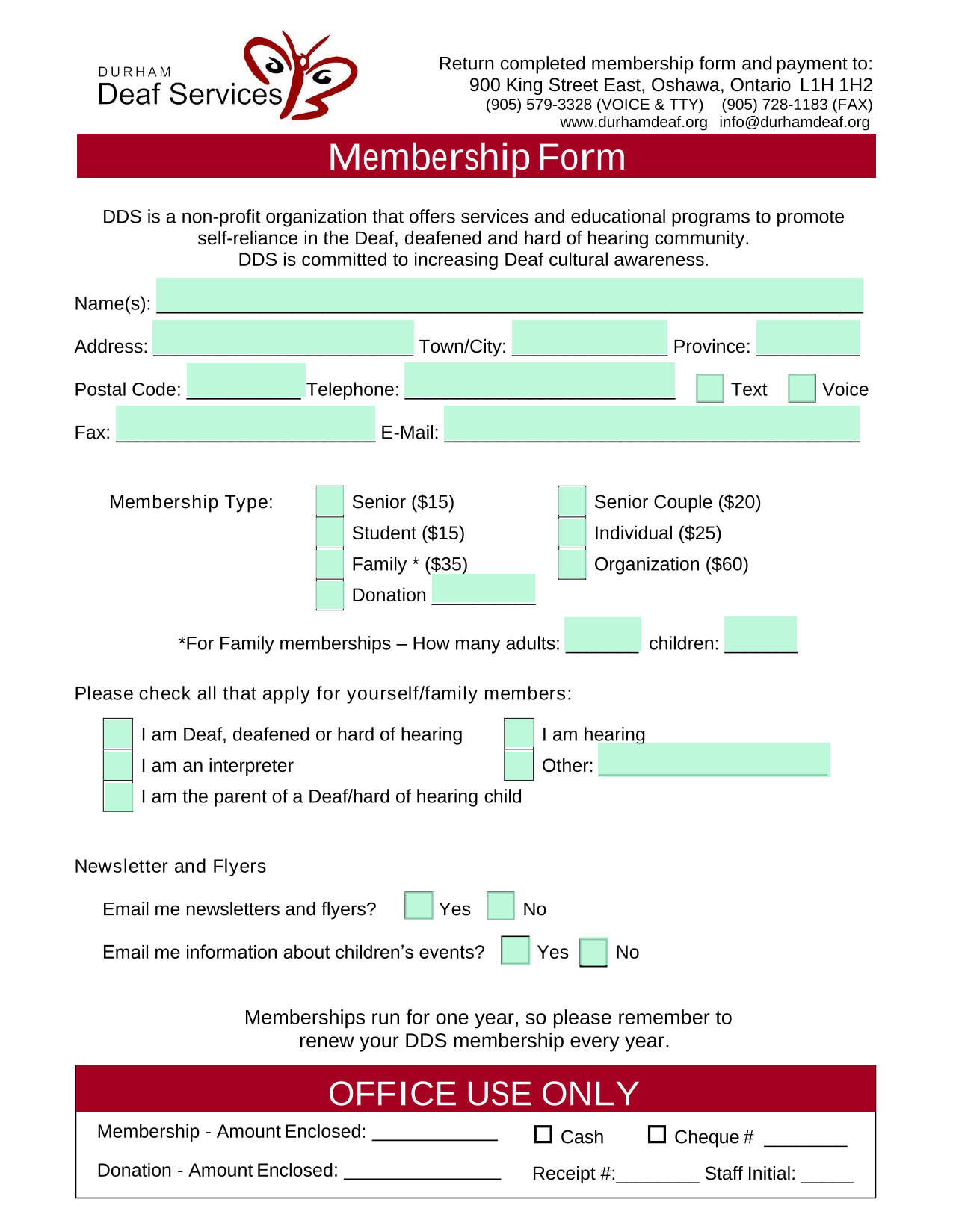 Membership Form screenshot