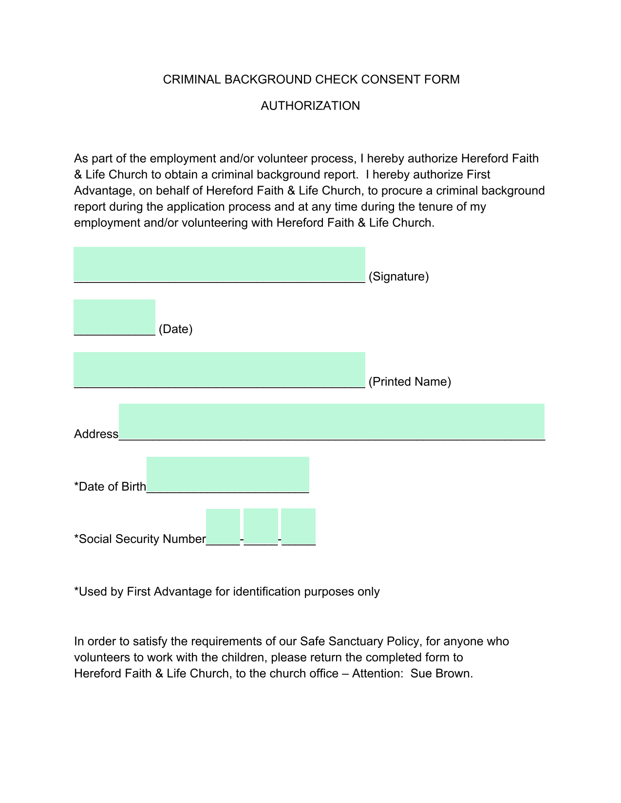 Criminal Background Check Consent Form screenshot