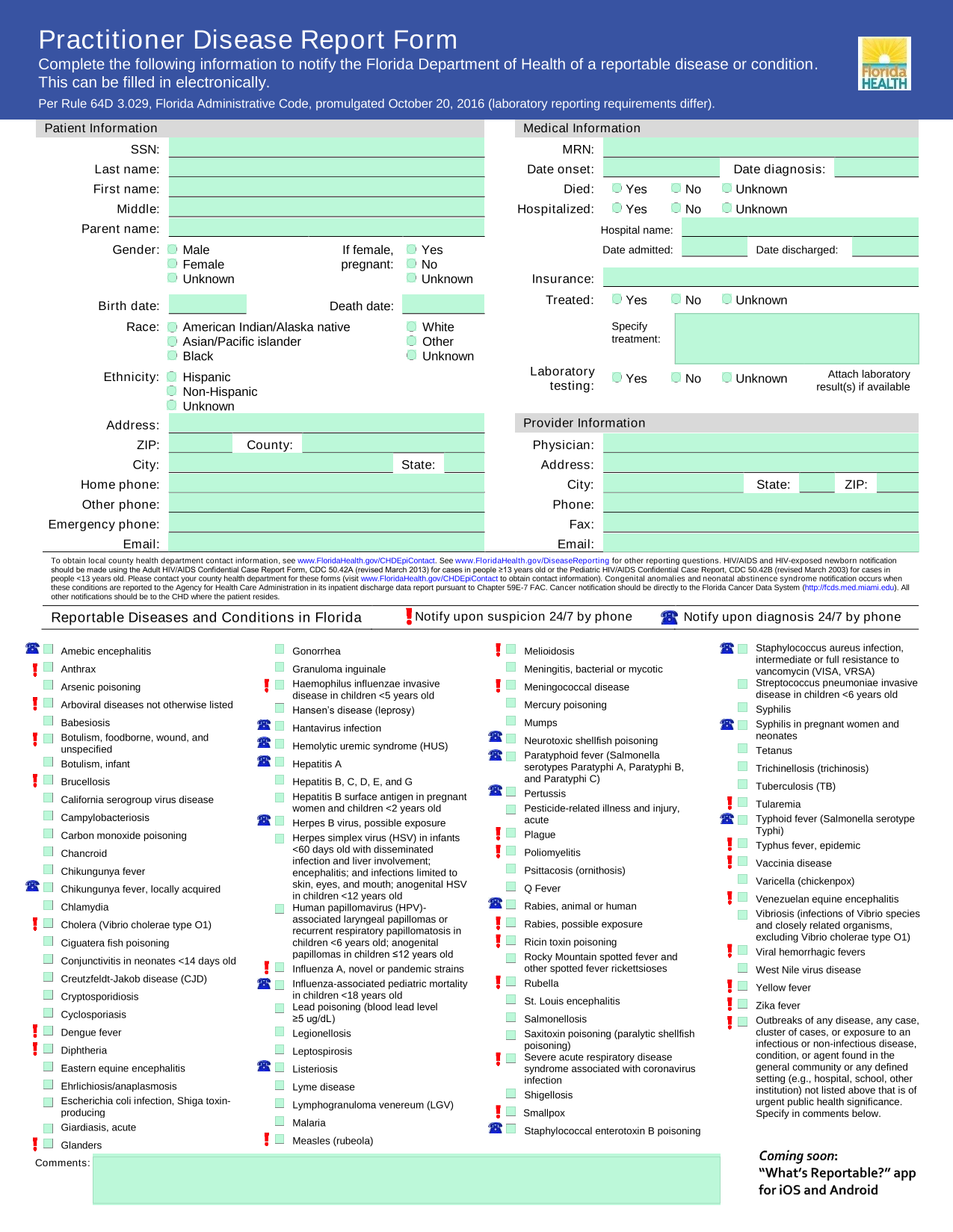 Patient Information And Medical Information Form screenshot