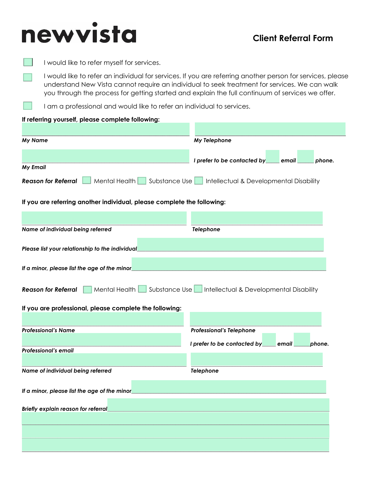 Client Referral Form screenshot