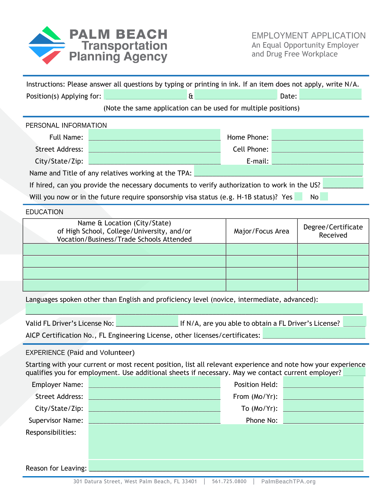 Employment Application screenshot