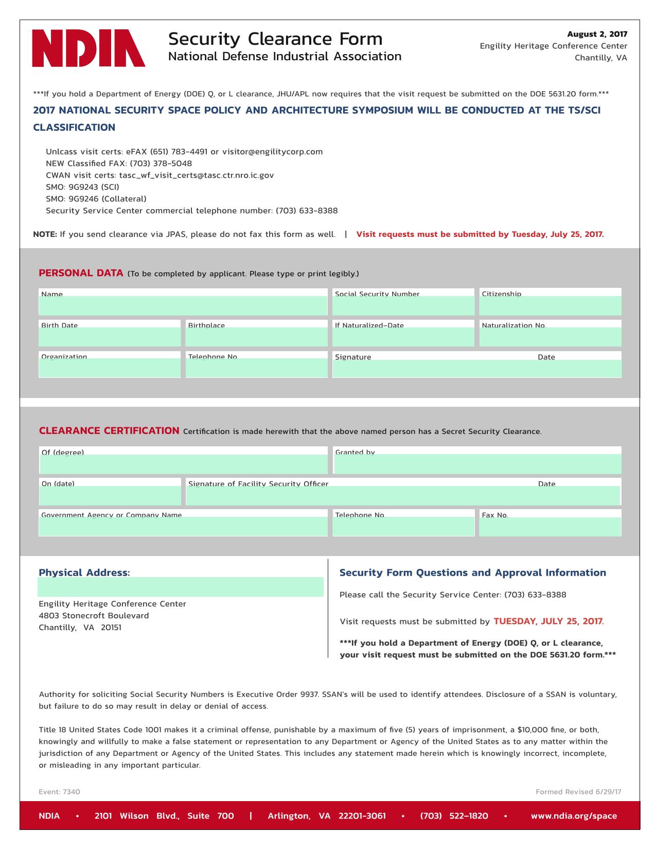 Security Clearance Form screenshot